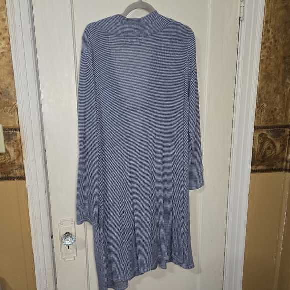 Simply Noelle Striped Cardigan Sweater Buckle Strap Closure Blue Tunic Women XXL - Picture 4 of 8